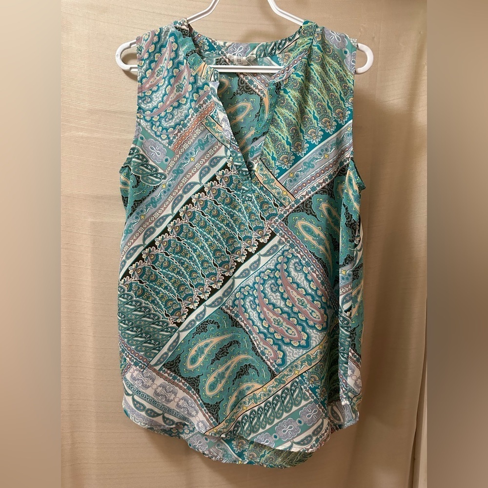 Artisan NY BOGO Sleeveless Paisley Patchwork Blouse Teal Multi – Size M ⚫️